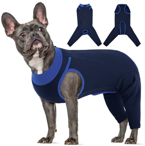 Lelepet Hundebody Nach Op für Hündin und Rüde, Leckschutz Hund Op Body für Hinterbeine, Atmungsaktiv Hunde Wundschutzanzug, Kastration Genesungsanzug Hund Ellbogenschoner Beinschutz, Blau M