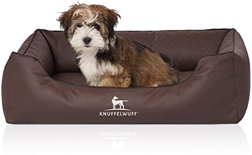 Knuffelwuff Orthopädisches Hundebett Madison aus Laser-gestepptem Kunstleder S 70 x 50cm Braun - Abnehmbarer Bezug - leicht zu reinigen - für große, mittelgroße und kleine Hunde