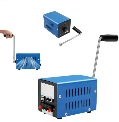 Generatore a manovella, 20 W, 28 V, portatile, con connettore USB, generatore di corrente in metallo con manovella per campeggio, camper e interruzione di corrente