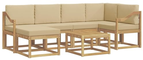 vidaXL Outdoor-Sofagarnitur 7 pcs Weiß und Beige Massivholz Akazie, Garten Sofa, modernes Eckset, wetterfestes Loungemöbel, Terrassen Sitzmöbel für entspannten Komfort