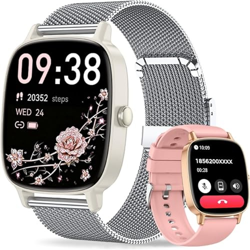 coioc Smartwatch Damen mit Telefonfunktion, 1.85 Zoll HD Fitnessuhr, 120+ Sportmodi, IP68 Wasserdicht Fitness Tracker mit Herzfrequenz, Schlafmonitor für iOS Android, 2 Armbänder-Rosa