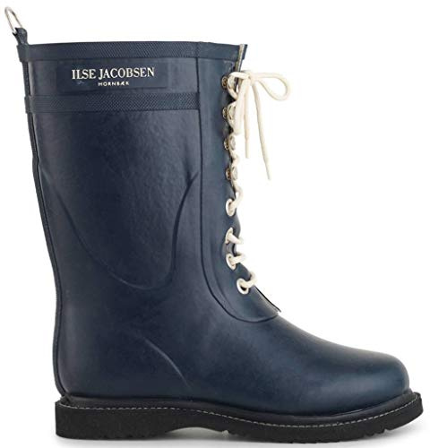 Ilse Jacobsen HORNBÆK | Halbhohe Damen Gummistiefel aus Natur Bio Gummi | Wasserdicht | PVC Frei | 3/4 Lange Stiefel mit Schnürsenkel aus Baumwolle | RUB15 | Blau 36 EU