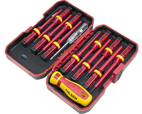Tolsen 13pcs VDE Insulated Screwdriver Set Interchangeable in Case Magnetic Tip 1000V
