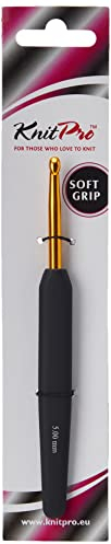 KnitPro Häkelnadeln Softgriff Aluminium 5,00mm Häkelnadel, Kunststoff/Alumium, Gold-Schwarz, 15 cm x 5 mm
