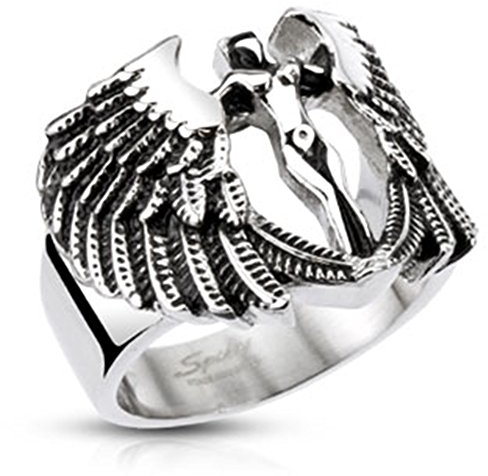 BlackAmazement Unisex Edelstahl Ring Erzengel Archangel Engel Flügel Göttin Goddess Silber Silver (60 (19.1))
