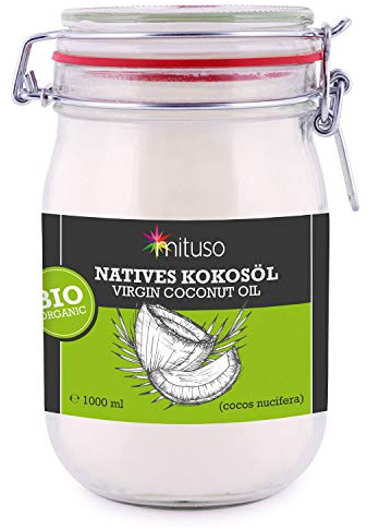 Mituso Pack de 3 Huile de Noix de Coco Biologique/Native dans un Bocal à Repasser 1 L