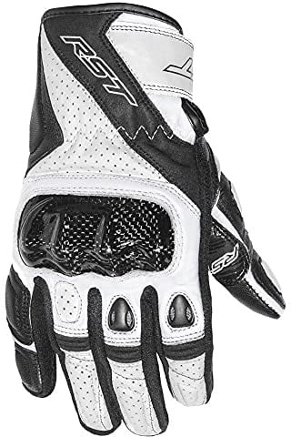 RST 2123 Stunt III CE Men's Short Sports Leather Motorcycle Gloves - White XL