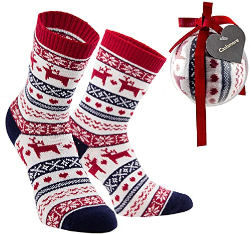 BRUBAKER Damen- oder Mädchensocke Kaschmir Touch in Weihnachtskugel Geschenkset One Size 36-41