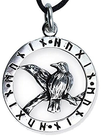 Anhänger Odins Raben Hugin und Munin mit Runen 925 Sterling Silber