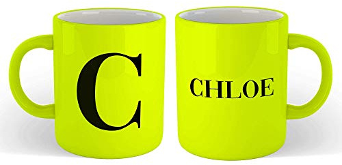 |Toasted|Personalised Initial with Name| Matte Neon Fluorescent Yellow | Printed Art Ceramic Coffee Mug