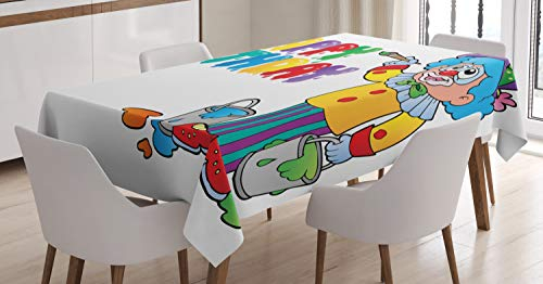 ABAKUHAUS Geburtstag Tischdecke, Geburtstagsfeier Clown, Für den Inn und Outdoor Bereich geeignet Waschbar Druck Klar Kein Verblassen, 140 x 170 cm, Mehrfarbig