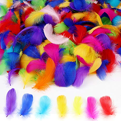 MWOOT 450 Stück Bunte Federn (2,3 -5,1),Natürliche Gänsefeder für Handwerk Art Design Traumfänger Stirnband Schmuck Hochzeit Party Festivals Dekoration