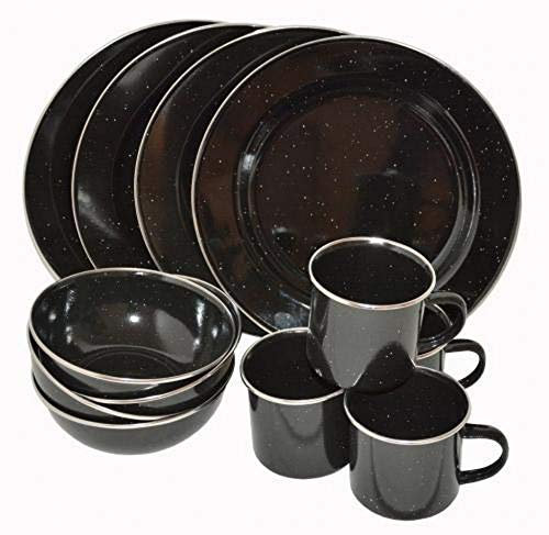 AB Email Western - Vajilla (12 piezas), color negro 4 personas), apto para lavavajillas