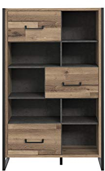 FORTE Hud Regal mit 3 Türen, Holzwerkstoff, Stabeiche / Betonoptik Dunkelgrau, 94,1 x 151,5 x 41,5 cm