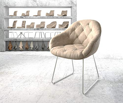DELIFE Polsterstuhl Gaio-Flex Kufengestell Edelstahl Mikrofaser Beige Vintage