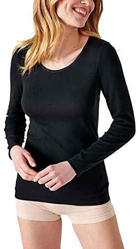 Damart - T-Shirt Manches Longues Fine côte Thermolactyl Femme Noir Taille 42-44 (M)