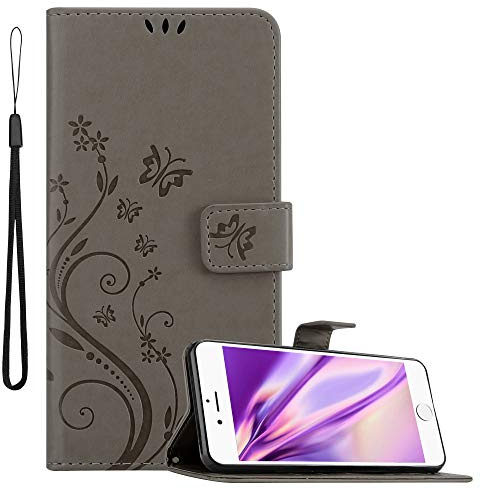Cadorabo Hülle kompatibel mit Apple iPhone 6 Plus / 6S Plus Blumen Design aus Kunst Leder Flip Klappbare Magnetische [Kartenfächern] Cover Hülle für iPhone 6 Plus / 6S Plus Tasche in Grau
