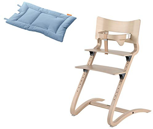 Leander Stuhl white wash - Hochstuhl - Kinderstuhl - Erwachsenenstuhl mit Babybügel + Kissen dusty blue
