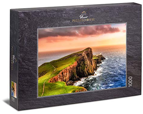 Ulmer Puzzleschmiede - Puzzle „Skye“ – Klassisches 1000 Teile Puzzle, Made in Germany – Puzzlemotiv von Neist Point mit Leuchtturm auf der Insel Skye, Schottland