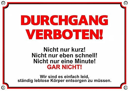 Petsigns Warnschild - Durchgang Verboten! - wetterfestes Metallschild - Premiumqualität, DIN A4