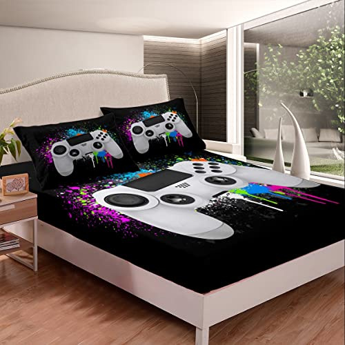 Loussiesd Luxus-Gamepad-Spannbetttuch, 100 % Mikrofaser, atmungsaktiv, bunt, Batik, nur Betttuch, keine Kissenbezüge, Spannbettlaken für Doppelbett (135 x 200 + 30 cm)