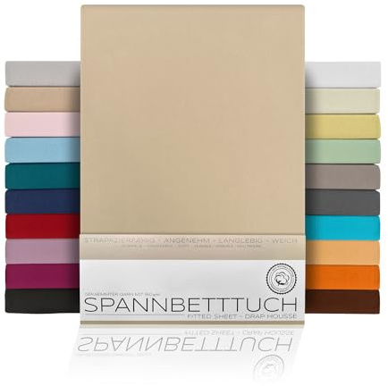 Beautex Spannbettlaken Jersey Baumwolle Standard 200x200x30 cm Beige | atmungsaktiv, hautfreundlich, rundum elastisch, perfekte Passform, formstabil, 160 g/m², pflegeleicht, viele Farben