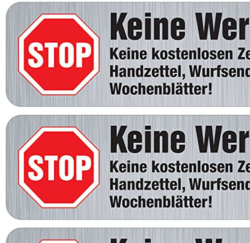 immi 4 St. XXL Keine Werbung Aufkleber, Edelstahl-Optik, 100x31mm