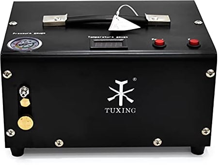 TUXING 4500Psi PCP-Luftkompressor, öl-/wasserfrei, PCPPaintball-Tank-Luftpumpe, angetrieben von 12V Auto-Gleichstrom oder 220V-Wechselstrom mit Stromrichter und eingebautem Wasser-Ölfilter Schwarz