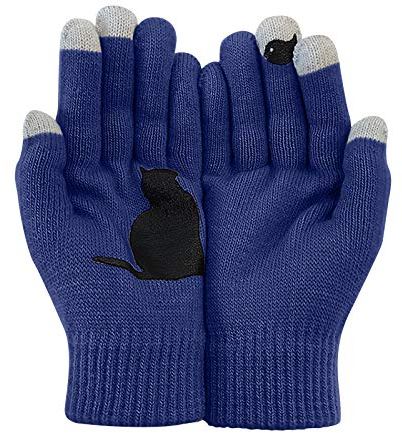 Winterhandschuhe für Hunde und Hunde, warm, bedruckt, Herbst und Knochen, Handschuhe für Damen, blau, One size
