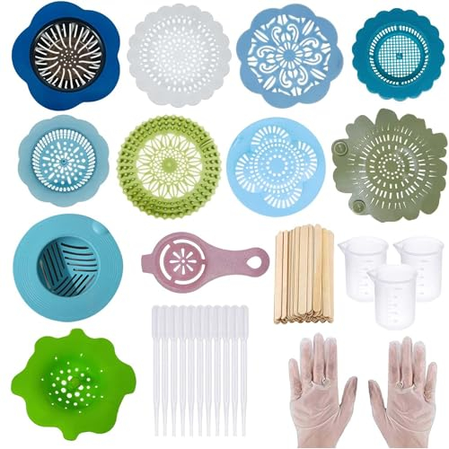 Allazone 35 PCS Acrylic Pouring Strainers Set, 11 PCS Plastic Silicone Paint Pouring Strainers Painting Tools Kits Drawing Sets for DIY Paint