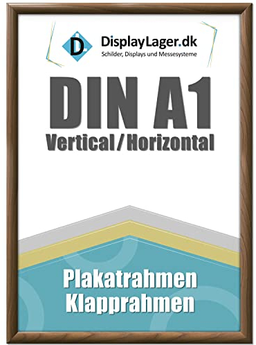 DisplayLager - A1 Holzlook Klapprahmen mit 25mm Aluminium Profil, Entspiegelter Schutzscheibe, Befestigungsmaterial