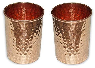 OSNICA Set di 2 bicchieri in puro rame martellato per curare prodotti ayurvedici accessori per la tavola, altezza 9,5 cm