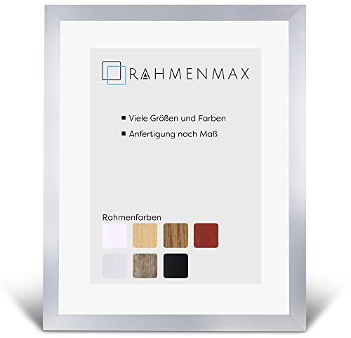 RahmenMax® Morena Bilderrahmen 24x32 cm zum Aufhängen/Bilderrahmen Maßanfertigung möglich/Posterrahmen aus MDF/Bilder Rahmen in Alu-gebürstet mit klarem Acrylglas/Puzzle Rahmen