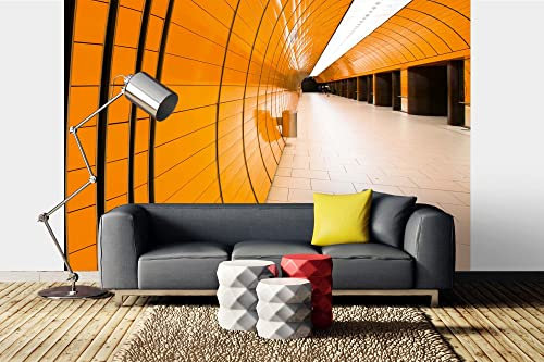 Vlies Fototapete U-BAHN-KORRIDOR 375 x 250 cm (inkl. Kleister) - Vlies Tapete, Wandtapete, Wandbilder - Tapete für Wohnzimmer Schlafzimmer, Büro, Küche - Montagefertig