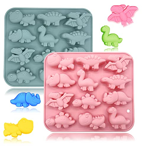 2 Pack 3D Cute Dinosaur Silicone Molds 12 Cavity Dinosaur Themed Baking Mould Tray DIY Baking Tool for Easter Chocolate Cake Dessert Candy Mousse Pastry Handmade Soap Cupcake Topper