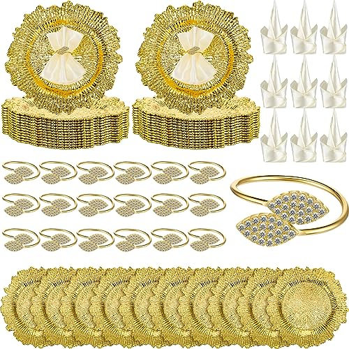 Tioncy 72 Pcs Chargers for Dinner Plates 13 Inch Round Plastic Reef Plate Chargers with Napkin Rings and Satin Napkin for Dinner Wedding Party Decoration(Gold,Shinny)