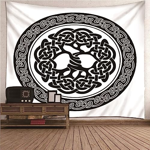 Wandbehang XXL, Wandbehang Tuch Schwarz Weiss Keltischer Knoten Wandteppich Schlafzimmer Wanddeko 300x260cm