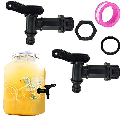HAOMEEDUO 2 Stück Auslaufhahn für Regentonne 3/4 Zoll Kunststoff Auslaufhahn Regentonne Wasserhahn Ersatzhahn mit Dichtung Kontermutter Dichtband für Regenwassertonne Wassertank Regenfass (Schwarz)