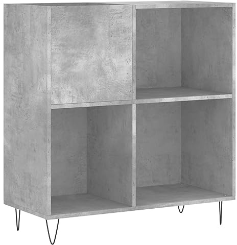 vidaXL Plattenschrank, Schallplattenschrank mit viel Stauraum, Plattenspieler Schrank für Wohnzimmer, LP Schrank Schallplattenständer, Betongrau Holzwerkstoff