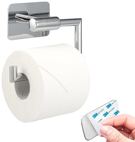 bremermann Bad-Serie Lucente Tape - Toilettenpapierhalter, Papierrollenhalter selbstklebend Edelstahl, verchromt - kein Bohren 3M Klebebefestigung