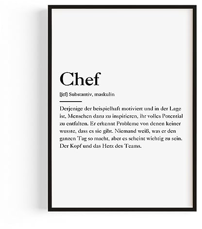 PULSE of HOME Büro Deko – Büro Gadgets & Schreibtisch Deko Poster Chef Definition A3 (29,7 x 42) – Büro Zubehör & kleine Aufmerksamkeit für Kollegen oder Team Geschenk - Ohne Rahmen