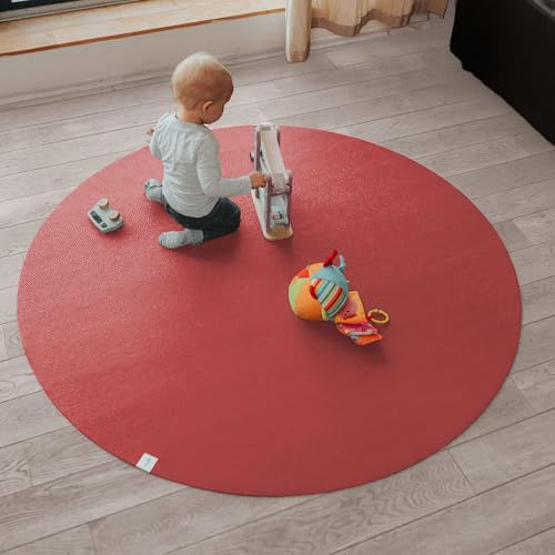 Sanosoft Runde Krabbelmatte Made in Germany - Öko-Tex 100 Rot 120cm