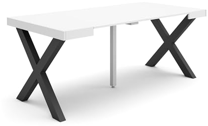 Skraut Home | Table Console Extensible | Console Meuble | 180 | pour 8 Personnes | Pieds Bois Massif | Style Moderne | Blanc