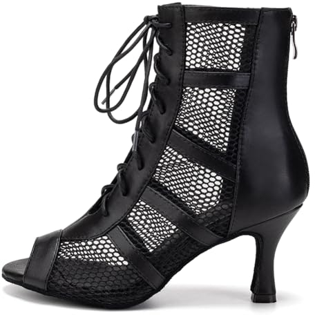 AOQUNFS Stivali da Ballo Latino Americano Donna Tacco Alto Stivaletti da Ballo de Salsa Tango Bachata Pratica And Performance,L446-NeroPU-7.5,EU39