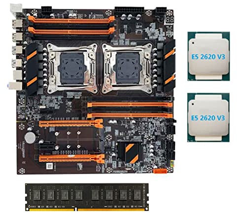 Puooifrty Scheda madre X99 Dual CPU LGA2011 Supporto DDR4 ECC Memory Motherboard con 2XE5 2620 V3 CPU+DDR4 4GB 2133Mhz RAM