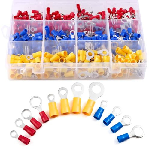 Chanzon 210pcs UL Listed Ring Terminals M4 M5 M6 M8 Red Blue Yellow Insulated PVC Eyelet Wire Connector 10-22AWG Gauge Electrical Crimp Connector for Boat Truck Stereo Car