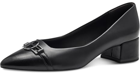 Tamaris Damen Pumps Leder Blockabsatz bequem; Black Leather, EU 38