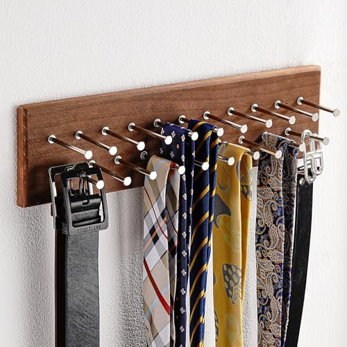 Treehouse London Krawattenhalter Organizer – für 40 große Krawatten – Massivholz und stabiler Metall-Aufbewahrungshalter für Schrank – Wandmontage, Krawattenhalter für Wand, Schlafzimmer –
