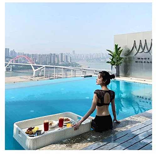 CAFIEDR Schwimmendes Serviertablett, Pool-Tablett, Serviertablett aus Rattangeflecht, Essenstablett mit rechteckigem schwimmendem Tablett, schwimmendes Serviertablett, Tisch, Bar, Schwimmbad