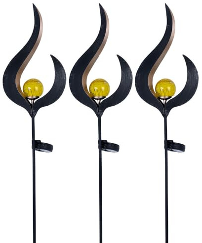 LED Solarleuchte Erdspieß Gartenstecker Außenleuchte Steckleuchte, Metall Glas bronzefarben klar, 3000K warmweiß, H 90cm, 3er Set